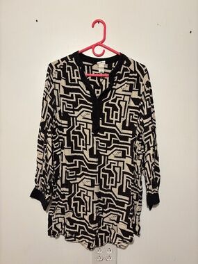 H&M x Richard Allan Black White Printed Tunic Size 10 Long Sleeve